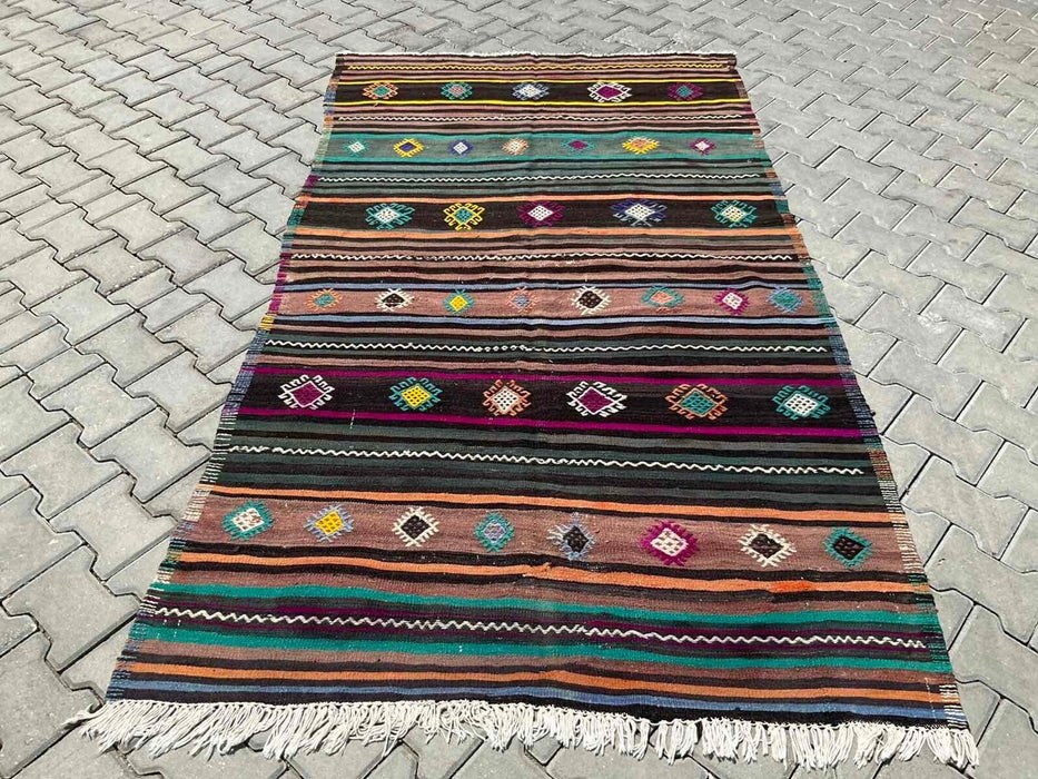 Vintage Kilim Rug 236cm x 135cm Handmade Wool Western Turkey