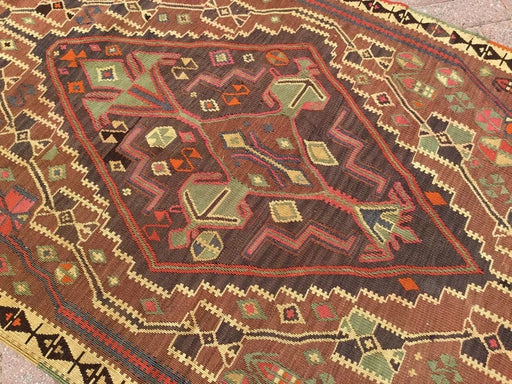 Tappeto Kilim vintage 239 cm x 116 cm in lana filata a mano