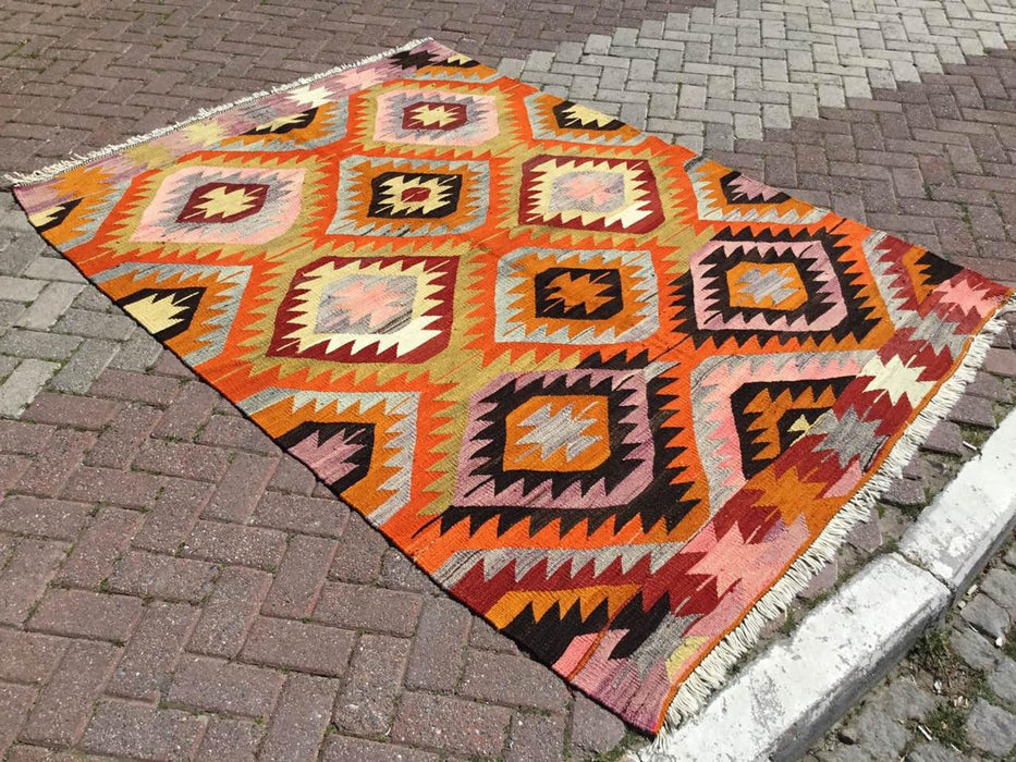 Vintage Kelim-tapijt 245cm x 178cm Handgemaakt wol-katoen