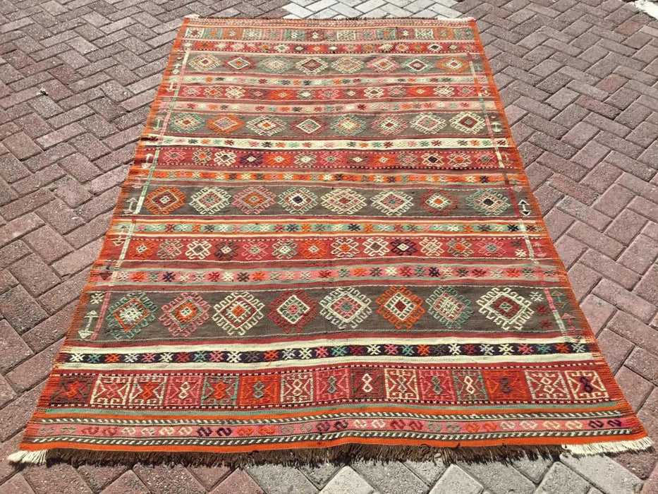 Vintage Kilim -matto 255cm x 161cm Käsintehty turkkilainen villa