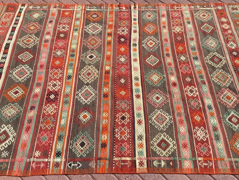 Vintage Kilim -matto 255cm x 161cm Käsintehty turkkilainen villa