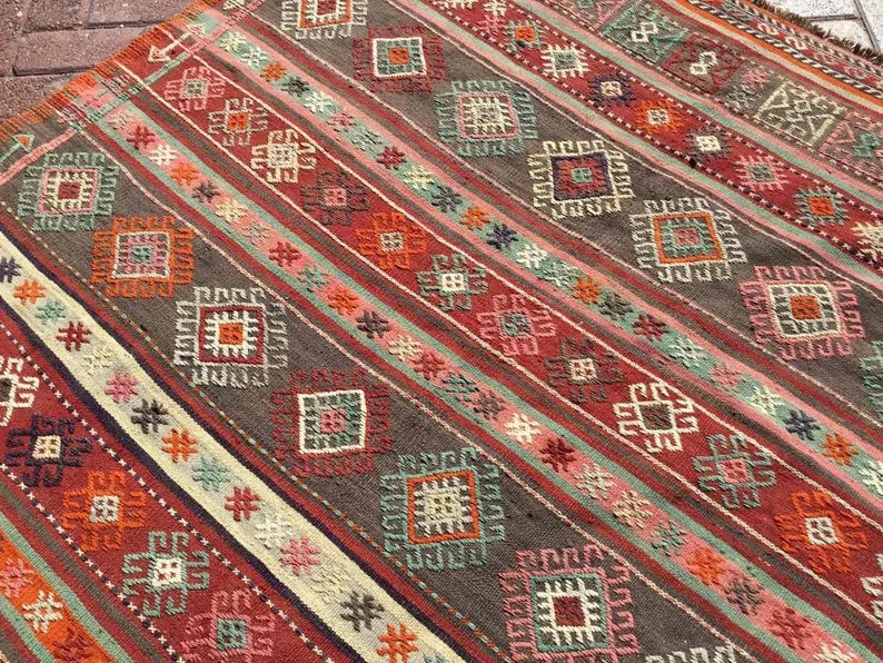 Vintage Kilim -matto 255cm x 161cm Käsintehty turkkilainen villa