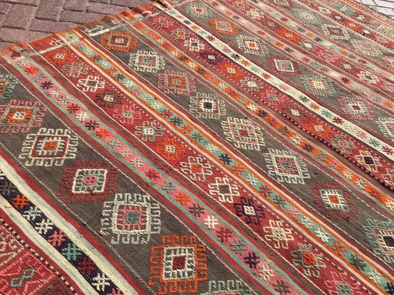 Vintage Kilim -matto 255cm x 161cm Käsintehty turkkilainen villa