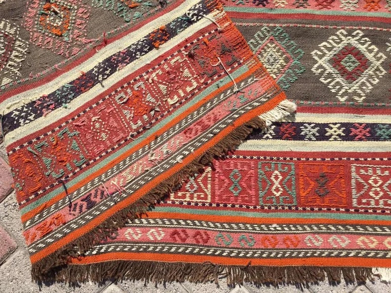 Vintage Kilim -matto 255cm x 161cm Käsintehty turkkilainen villa