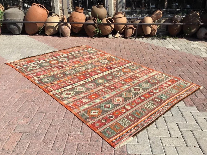 Vintage Kilim -matto 255cm x 161cm Käsintehty turkkilainen villa