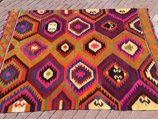 Vintage Kilim -matto 255cm x 188cm Käsintehty turkkilainen villa