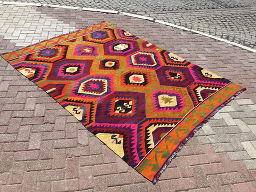 Vintage Kilim -matto 255cm x 188cm Käsintehty turkkilainen villa