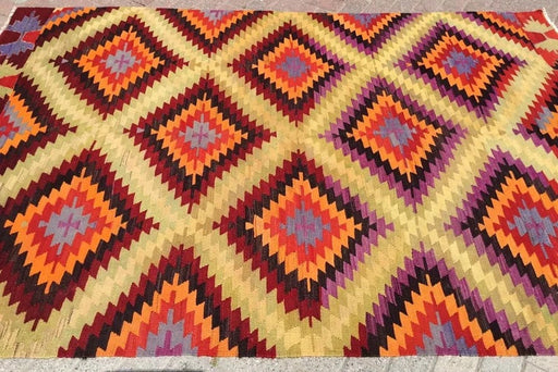 Vintage Kilim teppe 257 cm x 170 cm håndlaget ull bomull