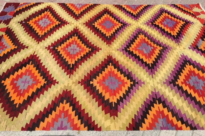 Vintage Kilim Rug 257 cm x 170 cm Handcrafted Wool Cotton