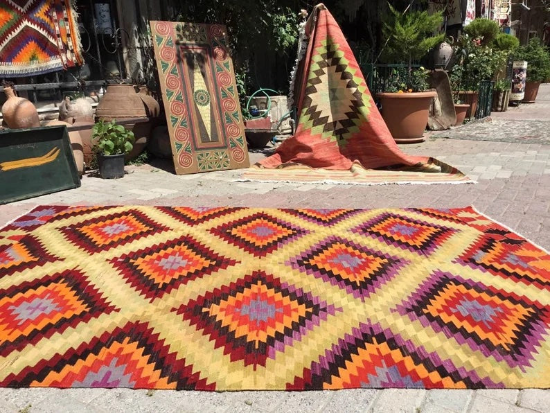 Vintage Kilim Rug 257 cm x 170 cm Handcrafted Wool Cotton