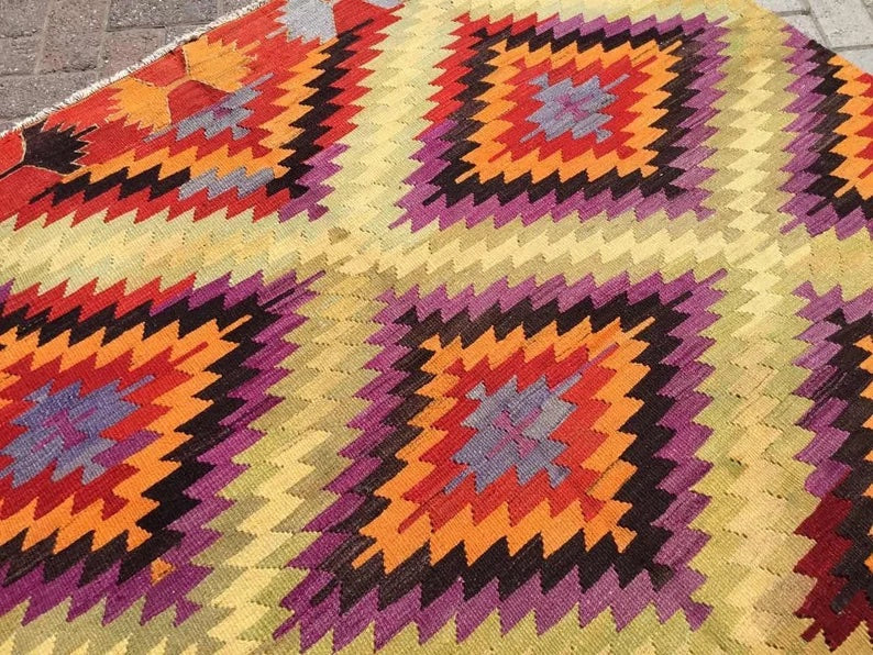 Vintage Kilim Rug 257 cm x 170 cm Handcrafted Wool Cotton