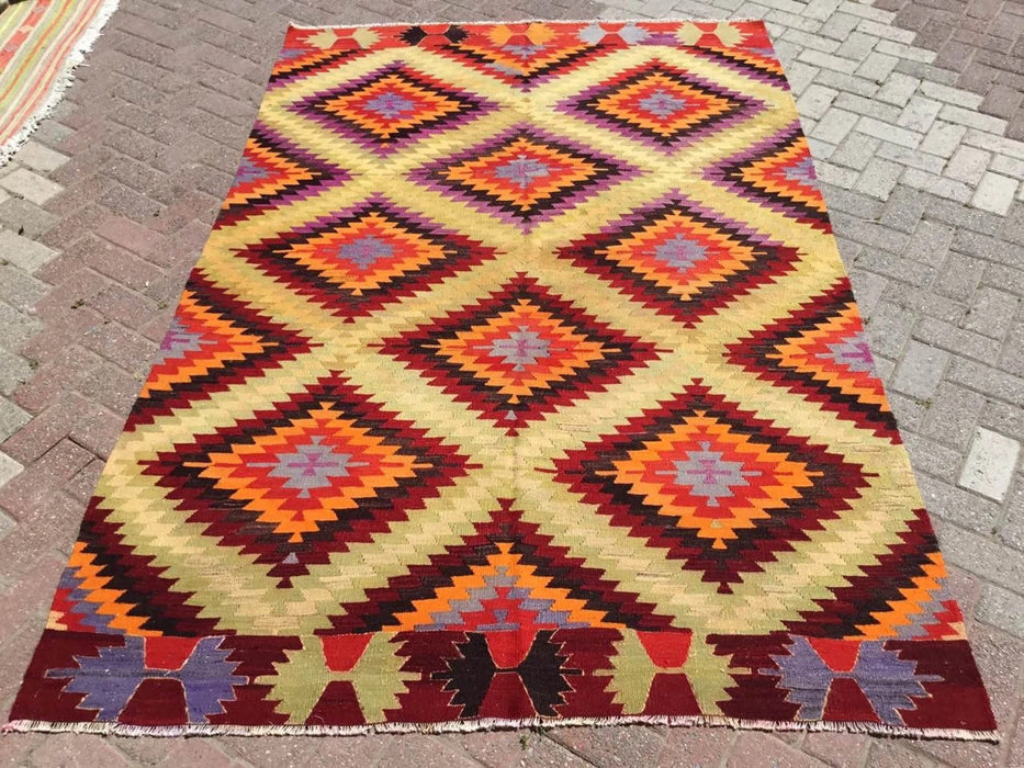 Vintage Kilim Rug 257 cm x 170 cm Handcrafted Wool Cotton