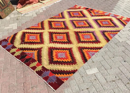 Vintage Kilim teppe 257 cm x 170 cm håndlaget ull bomull