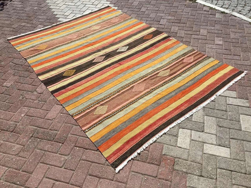 Vintage Kilim -matto 258cm x 177cm käsin kehrätty villakalkkuna