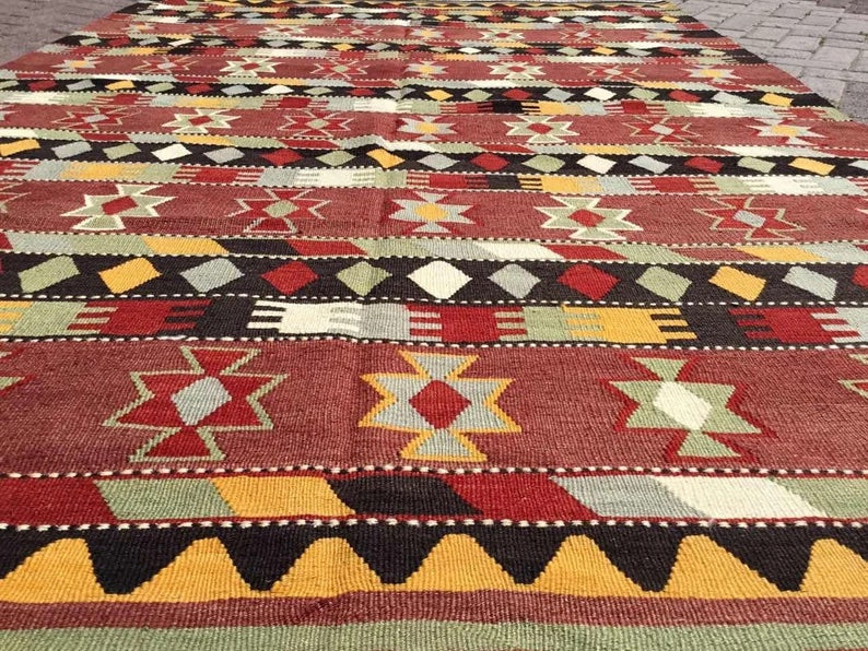 Vintage Kilim Rug 267cm x 175cm Handwoven Wool Turkey