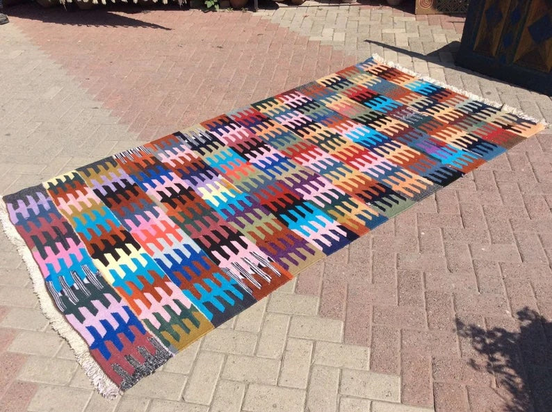 Vintage Kilim Rug 269cm x 143cm Handmade Wool Cotton