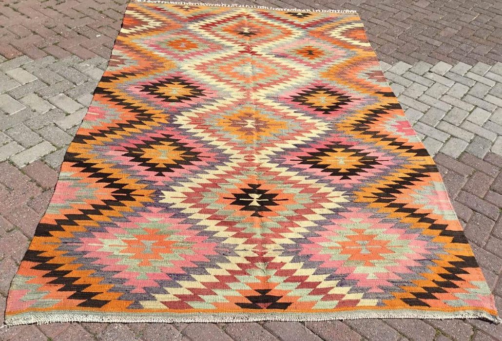 Vintage Kelim-tapijt 271 cm x 180 cm handgemaakt wollen katoen