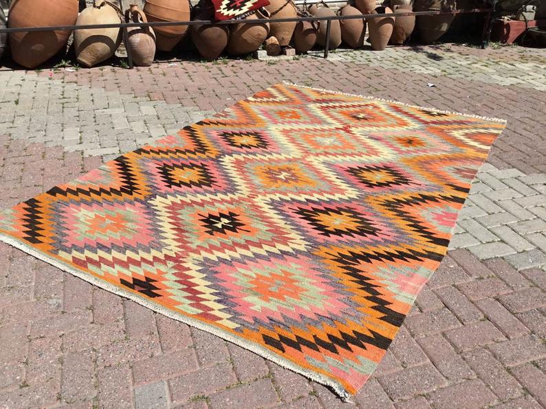 Vintage Kelim-tapijt 271 cm x 180 cm handgemaakt wollen katoen