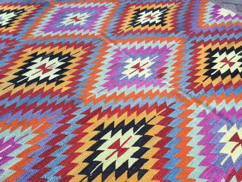 Vintage Kilim -matto 276cm x 181cm Käsintehty villapuuvilla