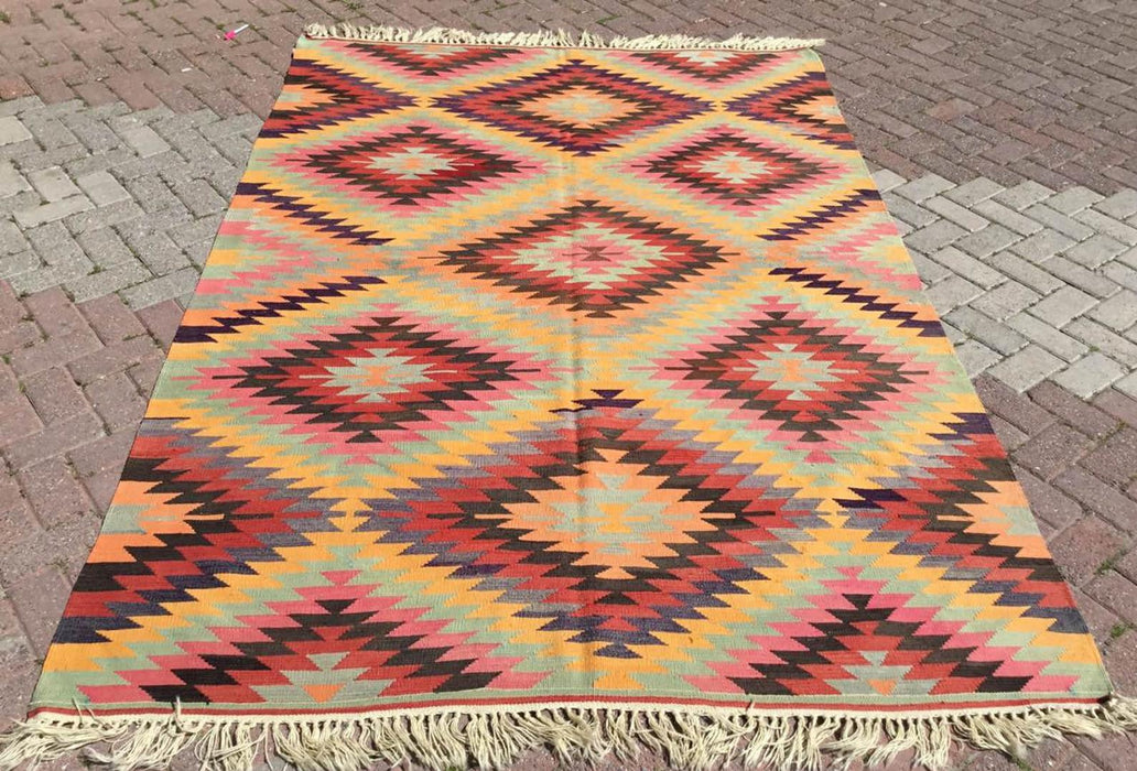 Vintage Kilim -matto 280cm x 190cm käsin kehrätty villapuuvilla