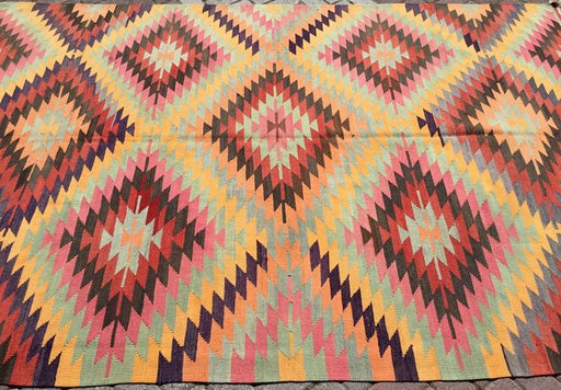 Vintage Kilim -matto 280cm x 190cm käsin kehrätty villapuuvilla