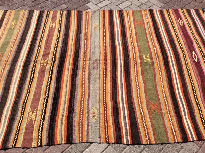 Vintage Kilim Rug 283cm x 170cm Wool Cotton Western Turkey