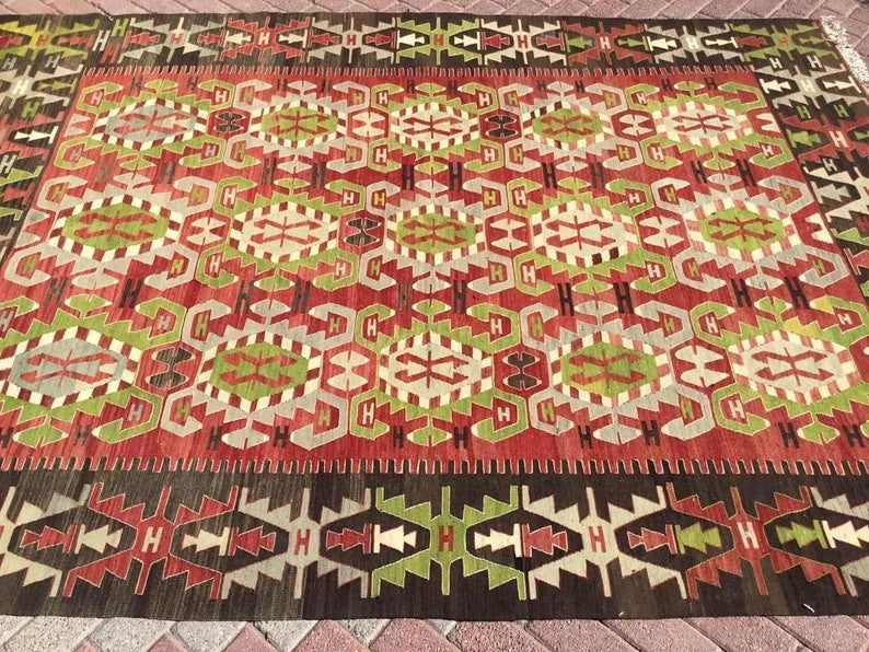 Vintage Kilim Rug 284cm x 210cm Hand Spun Wool Cotton