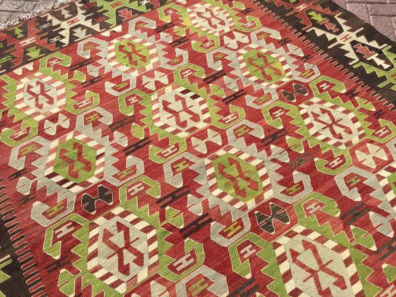 Vintage Kilim Rug 284cm x 210cm Hand Spun Wool Cotton