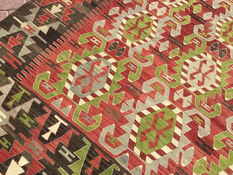 Vintage Kilim Rug 284cm x 210cm Hand Spun Wool Cotton