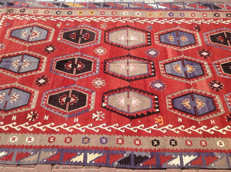 Tappeto Kilim vintage 287 cm x 159 cm in lana filata a mano