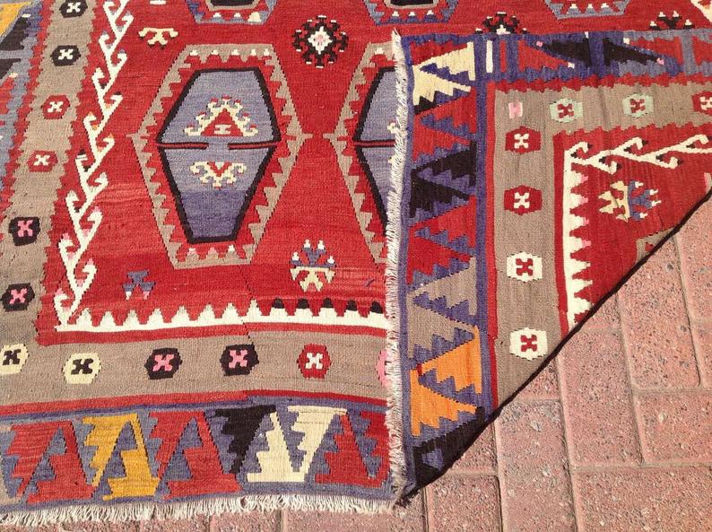 Tappeto Kilim vintage 287 cm x 159 cm in lana filata a mano