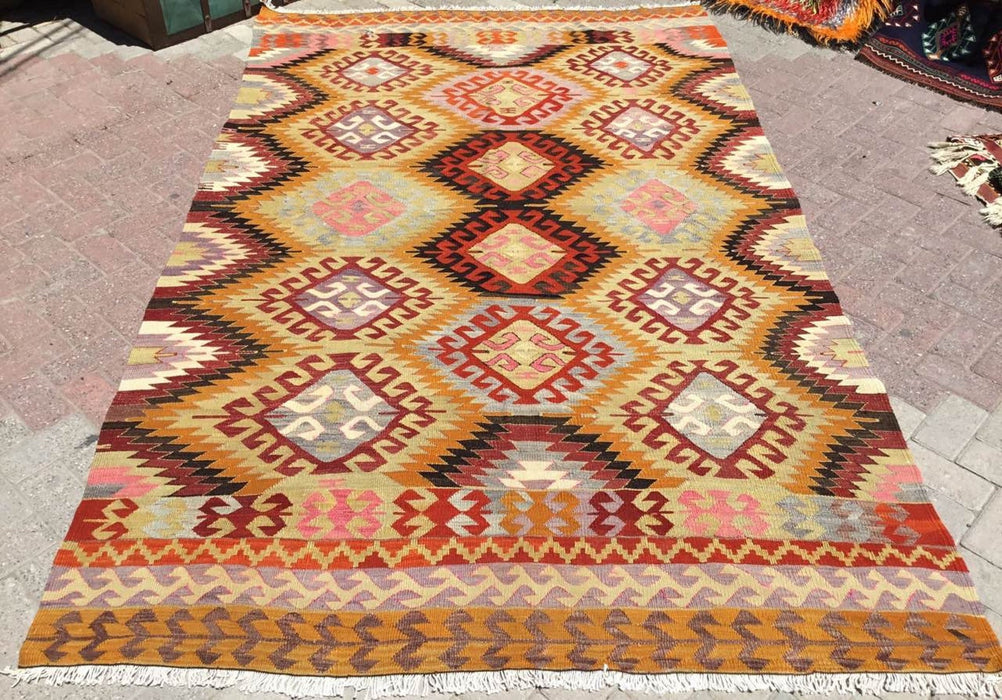 Vintage Kelim-tapijt 289cm x 183cm Handgemaakt wol-katoen