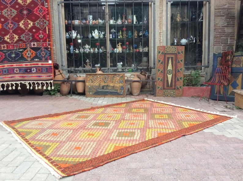 Tappeto Kilim vintage 290 cm x 196 cm dalla Turchia occidentale