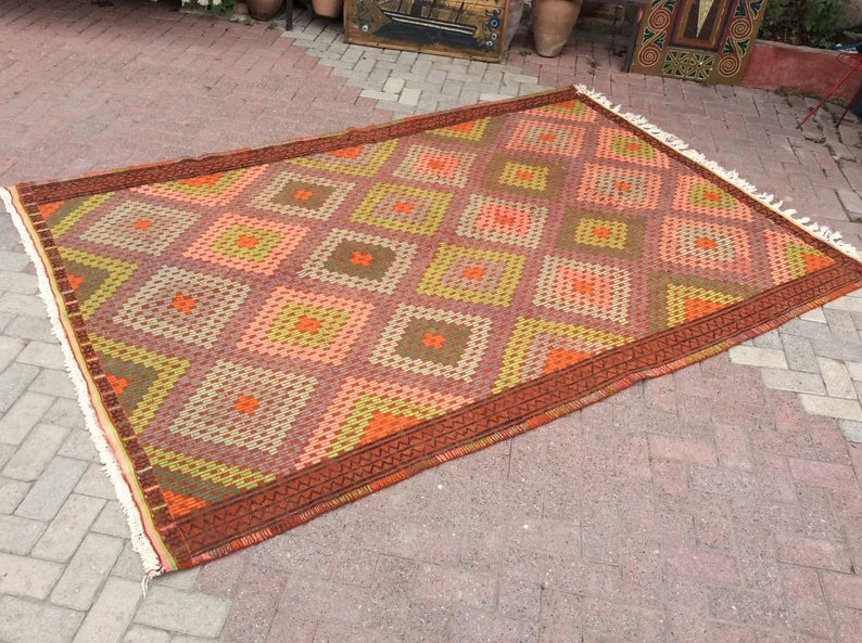 Tappeto Kilim vintage 290 cm x 196 cm dalla Turchia occidentale