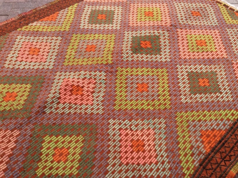 Tappeto Kilim vintage 290 cm x 196 cm dalla Turchia occidentale