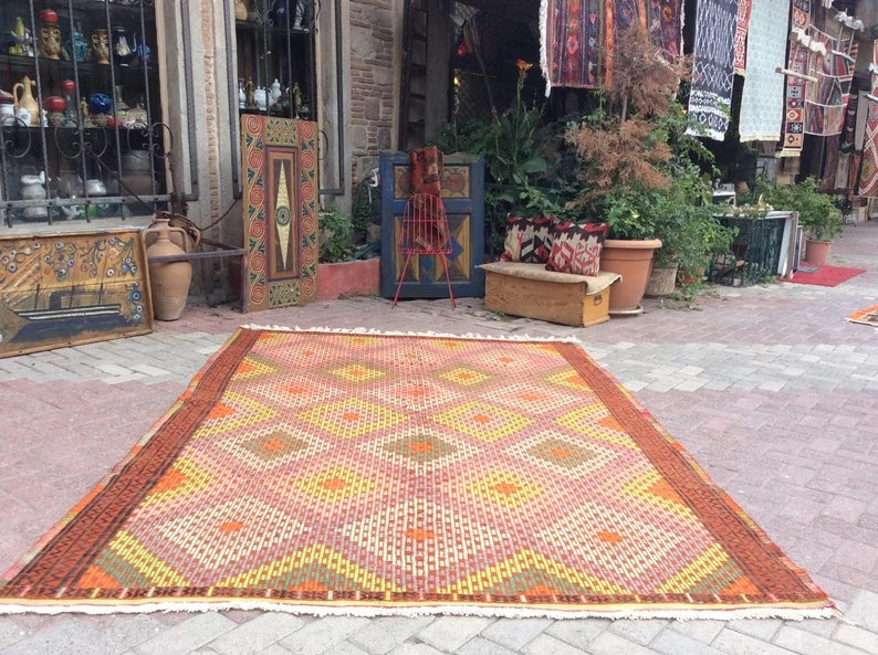 Tappeto Kilim vintage 290 cm x 196 cm dalla Turchia occidentale