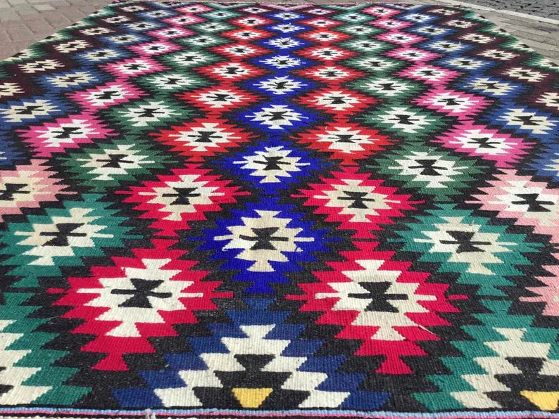 Tappeto Kilim vintage 290 x 210 cm in lana e cotone filato a mano