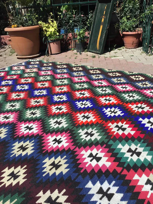 Tappeto Kilim vintage 290 x 210 cm in lana e cotone filato a mano