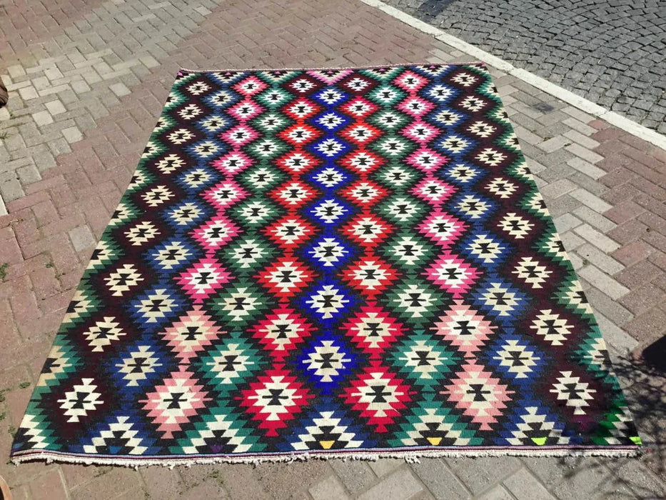 Tappeto Kilim vintage 290 x 210 cm in lana e cotone filato a mano