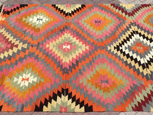 Tappeto Kilim vintage 293 x 162 cm in lana filata a mano e cotone