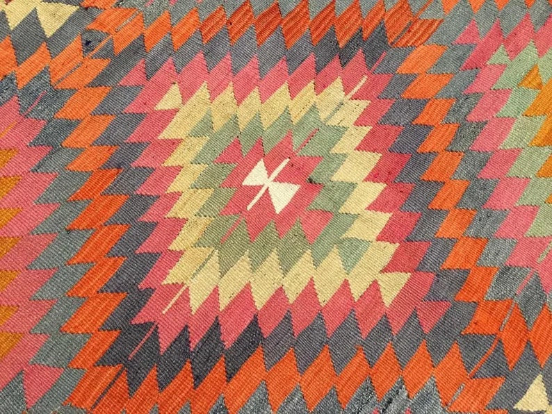 Tappeto Kilim vintage 293 x 162 cm in lana filata a mano e cotone