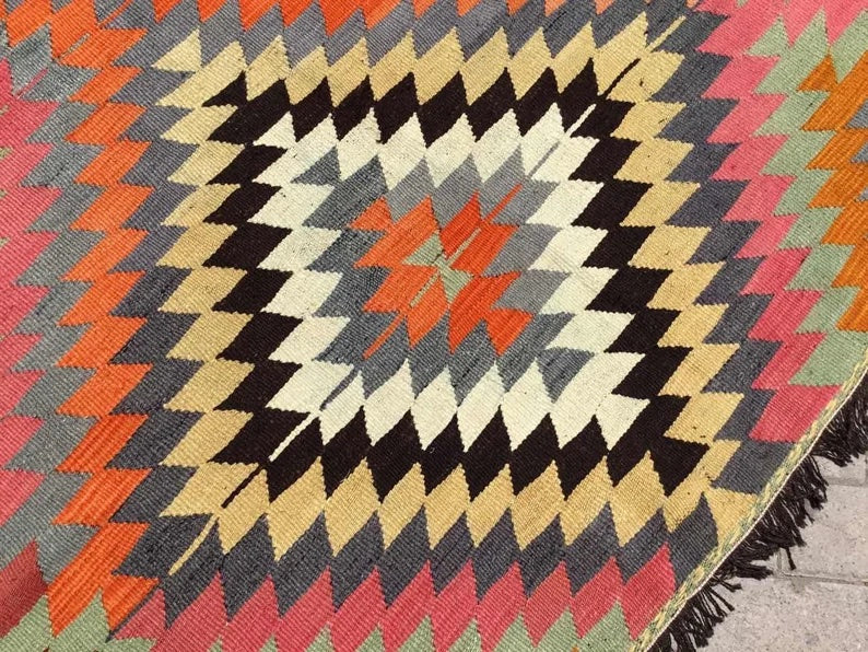 Tappeto Kilim vintage 293 x 162 cm in lana filata a mano e cotone