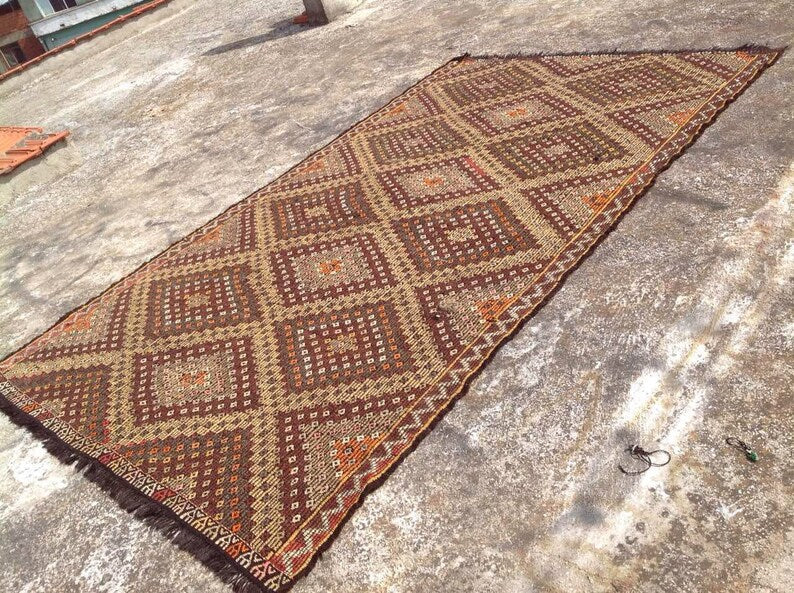 Tappeto Kilim vintage 294 cm x 179 cm realizzato a mano nella Turchia orientale