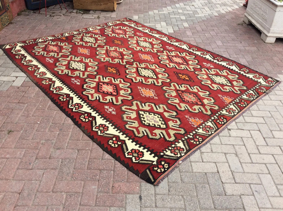 Tappeto Kilim vintage 296 x 236 cm in lana e cotone filato a mano