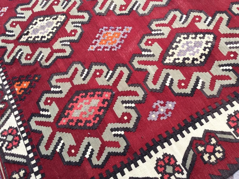 Tappeto Kilim vintage 296 x 236 cm in lana e cotone filato a mano