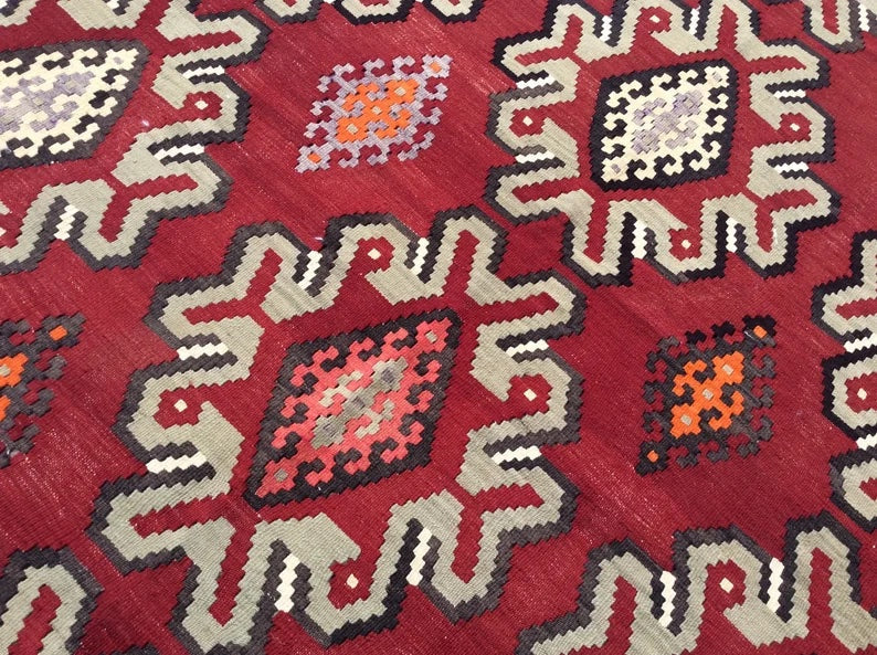 Tappeto Kilim vintage 296 x 236 cm in lana e cotone filato a mano