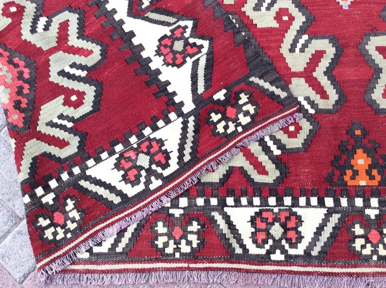 Tappeto Kilim vintage 296 x 236 cm in lana e cotone filato a mano