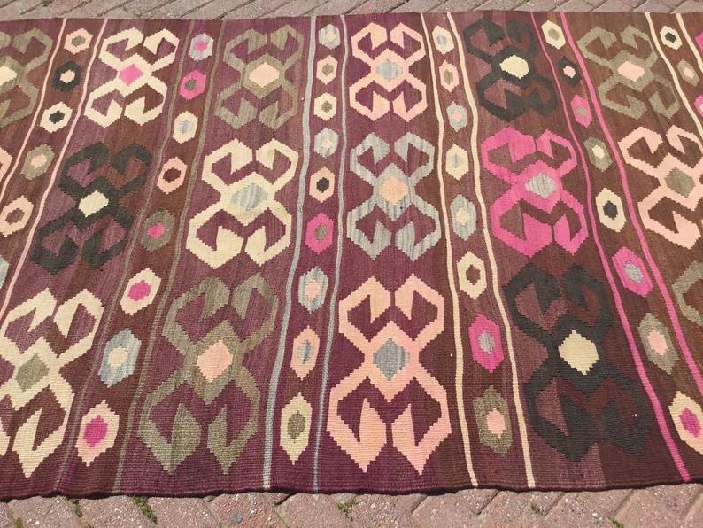 Tappeto Kilim vintage 297 cm x 173 cm in lana filata a mano