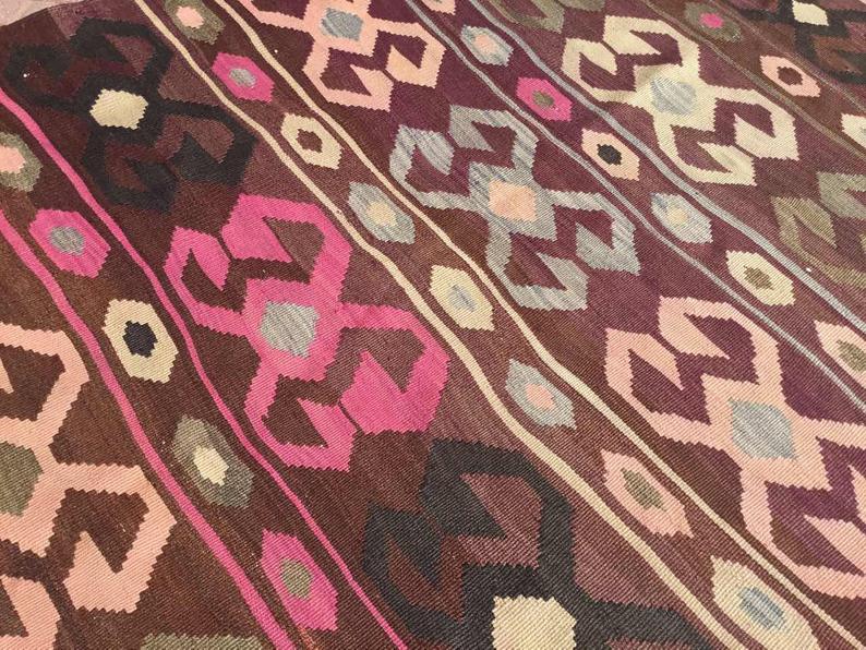 Tappeto Kilim vintage 297 cm x 173 cm in lana filata a mano