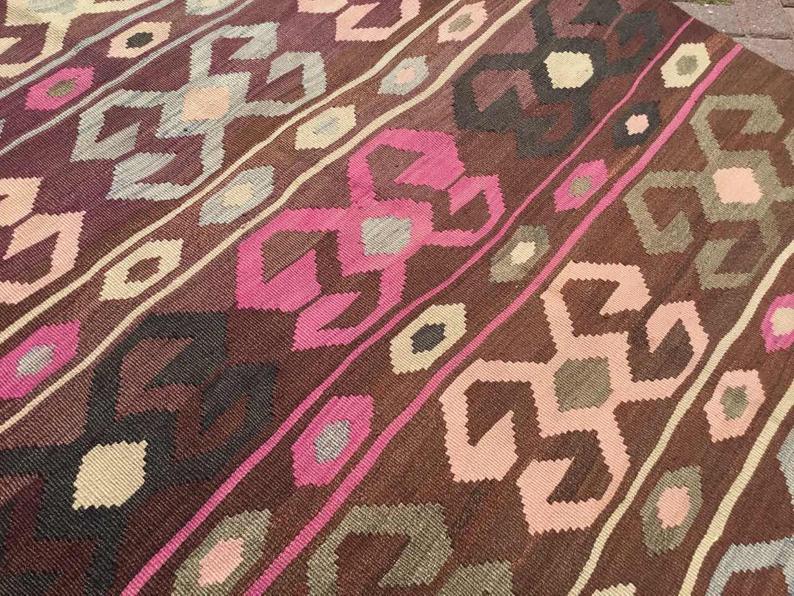 Tappeto Kilim vintage 297 cm x 173 cm in lana filata a mano